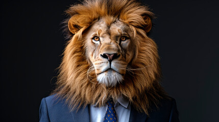 Business Lion in Blue Suit - obrazy, fototapety, plakaty