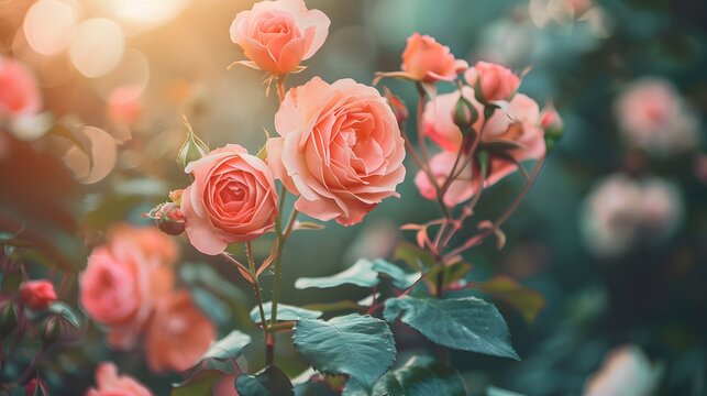 Beautiful summer flowering pink roses