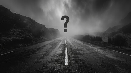 Mysterious Question Mark on Road - obrazy, fototapety, plakaty