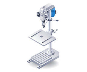 Manual drilling machine, flat isometric 3d illustration