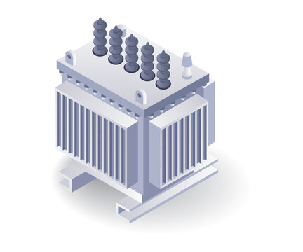 Large electric transformer flat isometric illustration