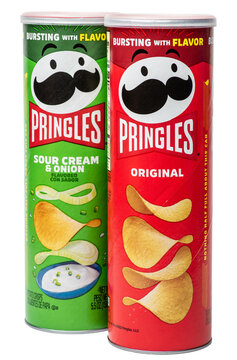 Pringles potato chips packages isolated on transparent background