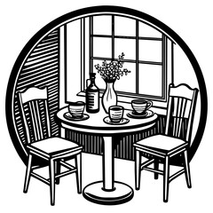  breakfast nook set silhouette vector art illustration