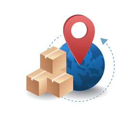 Delivering packages of goods overseas flat isometric 3d illustration