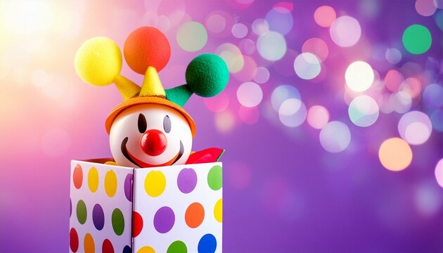 BRINQUEDO DE BOBO DA CORTE COM MOLAS SALTANDO DE CAIXA-SUPRESA EM UM CONCEITO DE PEGADINHA DE 1&ordm; DE ABRIL, DIA DA MENTIRA