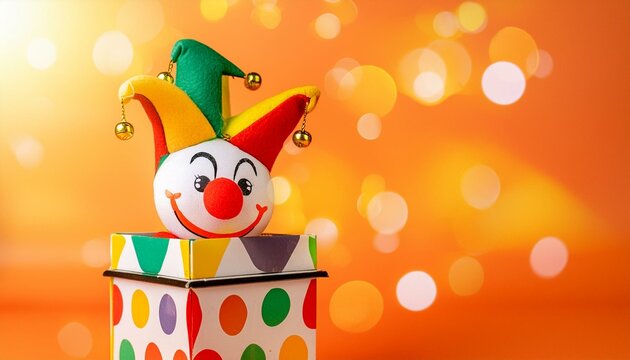 BRINQUEDO DE BOBO DA CORTE COM MOLAS SALTANDO DE CAIXA-SUPRESA EM UM CONCEITO DE PEGADINHA DE 1&ordm; DE ABRIL, DIA DA MENTIRA