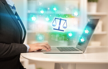 Businessman working on laptop with new business