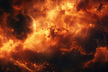 Orange nebula wallpaper, cosmic mystery in fiery hues. Distant stars, vast space