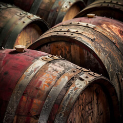Vintage Wine Barrels in Rustic Cellar Setting