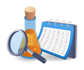 Check mark of laboratory experiment results flat isometric 3d illustration