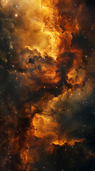 Orange nebula wallpaper, cosmic mystery in fiery hues. Distant stars, vast space