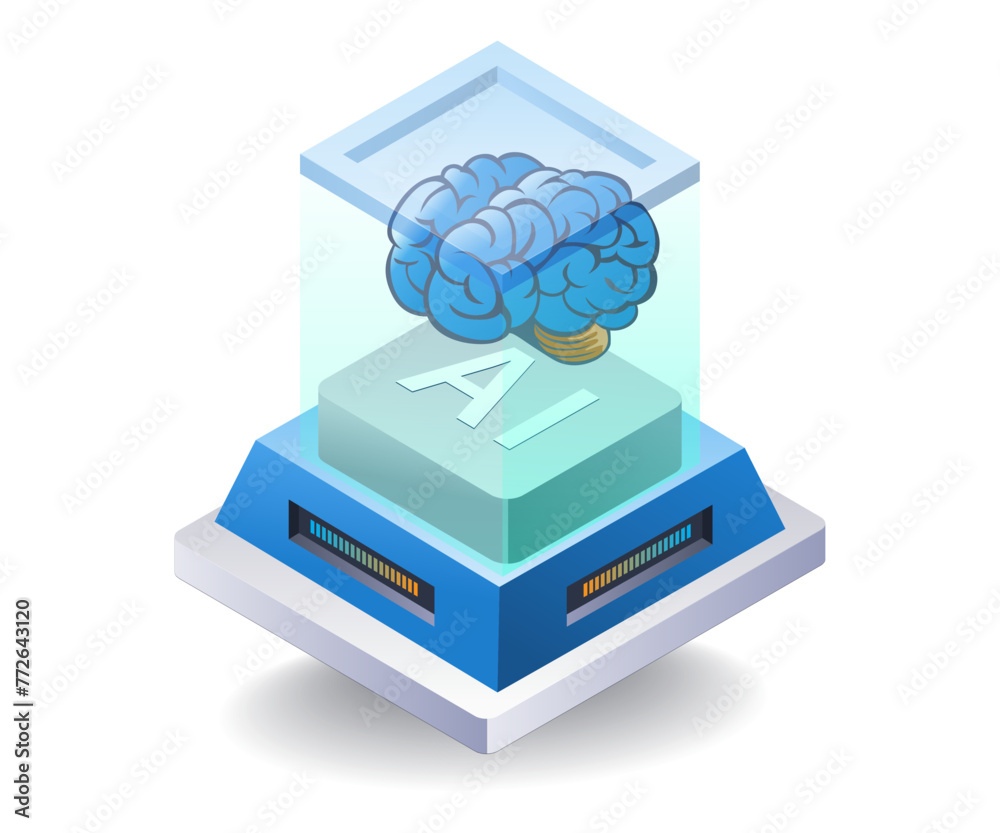 Aufkleber artificial intelligence server technology concept, flat isometric 3d illustration
