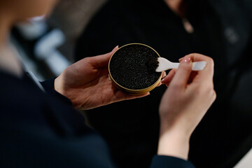serving of black caviar in a restaurant