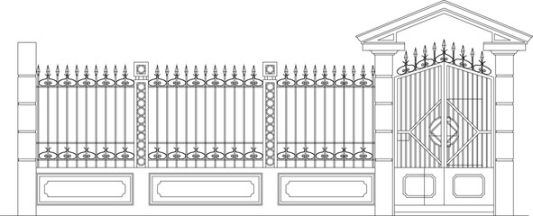 Adobe Illustrator Artwork vintage classic old iron fence gate detailed vector design sketch illustration