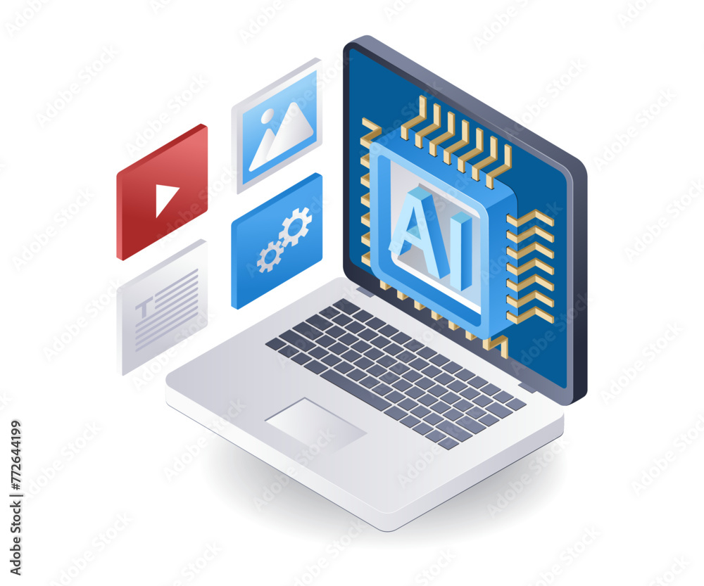 Poster Artificial intelligence for computer applications concept flat isometric 3d illustration