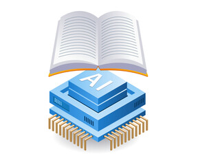Artificial intelligence for educational applications, flat isometric 3d illustration