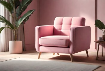 Cozy corner with a pink chair and wall, Pink chair adding a pop of color to the room, A cute pink chair against a matching pink wall.