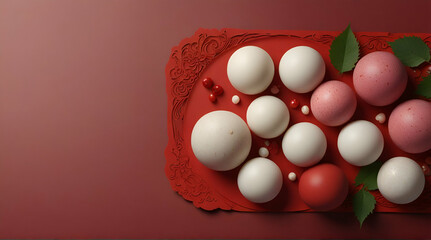 Greeting card for Chinese Dongzhi festival (Winetr Solstice) with tasty tangyuan.generative.ai