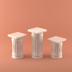 Winners podium. Three marble pillars columns for product
