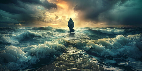 Lone Man Braving the Stormy Ocean ,Lone Man Faces the Storm on Turbulent Seas ,Lone Man Ventures into the Raging Ocean