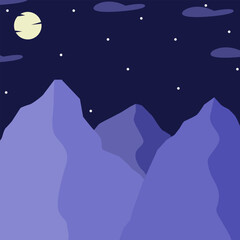 Mountain and moon in the night vector illustration
