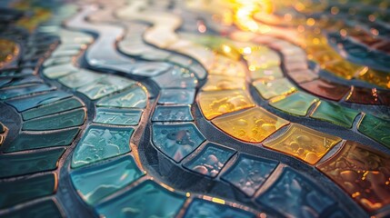 Obraz premium Pioneering pathways: Follow the intricate pattern of renewable energy tiles as they map out innovative routes for entrepreneurial success.