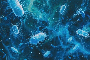 microphotograph of various types and sizes of bacteria in different - Powered by Adobe