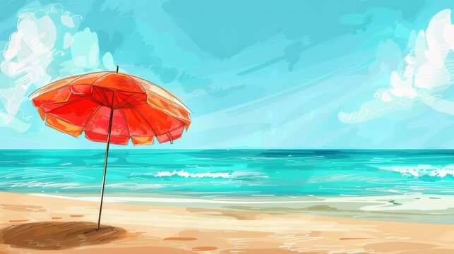 Beach Umbrella  Beach vacations, handdrawn illustration, dreamy background