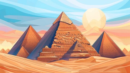 Pyramids of Giza  Ancient Egyptian wonders, handdrawn illustration, dreamy background