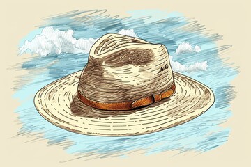 Safari Hat  Symbolizes adventure travel, handdrawn illustration, dreamy background