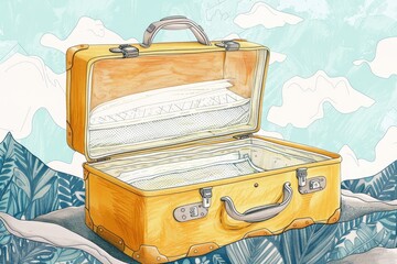 Suitcase  The universal symbol of travel, handdrawn illustration, dreamy background