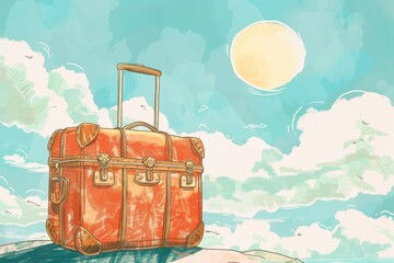 Suitcase  The universal symbol of travel, handdrawn illustration, dreamy background