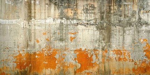 The texture of a cement wall in greenish brown, dark white, and light gray creates ghostly forms, appearing burned or charred in light orange and white.