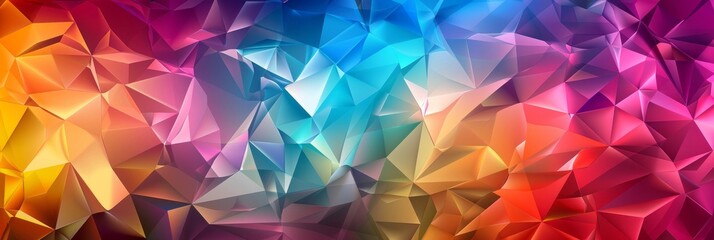 An abstract background features vibrant gradients of colors in triangle shapes, showcasing dynamic combinations in a soft cubist style.