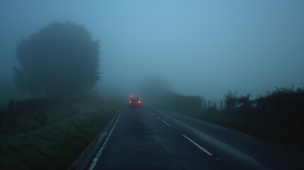 A driver pulls over on the shoulder waiting for the fog to clear before continuing their journey and avoiding any possible road mishaps.