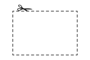 Coupon or voucher with scissors and a dashed line frame for cutting in vector