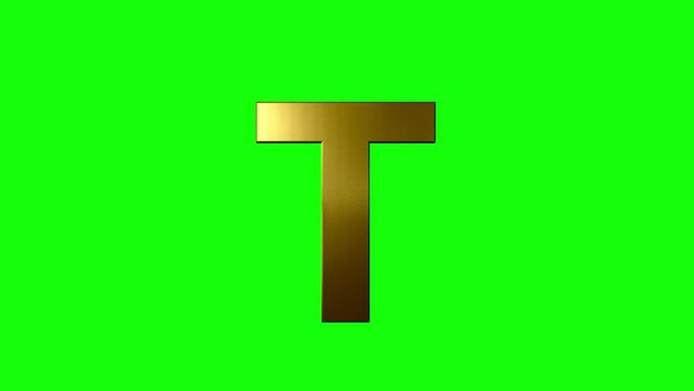 Golden Letter "T" Rotating On A Green Screen - Used For Video Editing