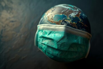 Planet Earth wearing a protective mask, concept of global pandemic and environmental protection, 3D illustration
