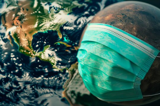 Planet Earth wearing a protective mask, concept of global pandemic and environmental protection, 3D illustration