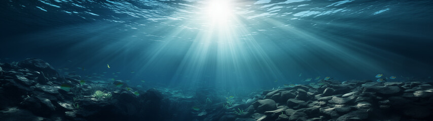 Underwater Solitude: Sunlight Shimmering through Sea Water - obrazy, fototapety, plakaty