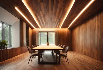 Serene wooden space with minimalist design, Simple wooden décor in a peaceful setting, Rustic wooden room with warm ambiance.