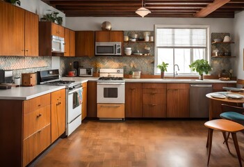 Warm and inviting kitchen with wooden cabinets and floors, Traditional kitchen with natural wood elements, Classic kitchen with wooden accents.