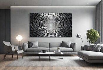 Minimalistic interior featuring bold abstract art piece, Stylish lounge area with eye-catching...