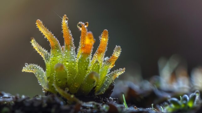 Closeup of a lycopodium spore highlighting its small size and potential for germination and growth.