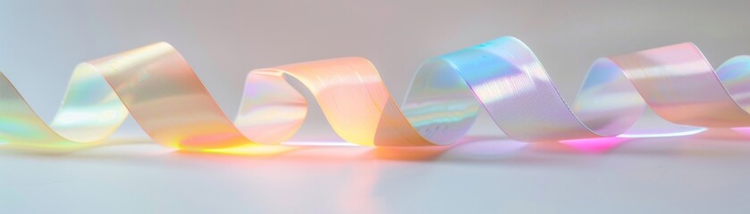 Fluorescent ribbon, glowing softly, stark against white  futuristic glow and vibrance