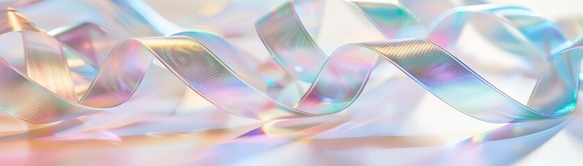 Iridescent ribbon with light reflections, magical aura on white  fantasy and dreaminess
