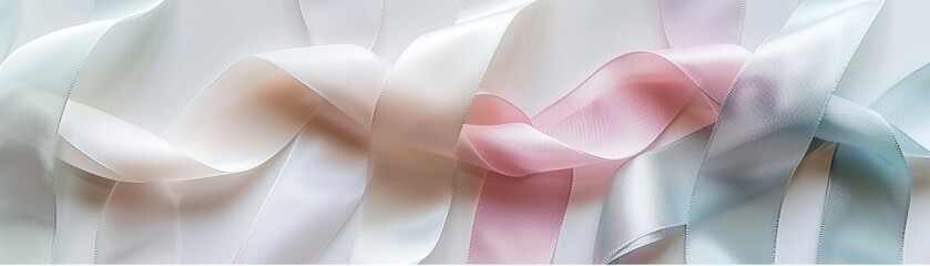 Pastel ribbon collection, softly intertwined, serene mood on white  gentle and calming