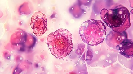 A microscopic view of a smear with red and white cells clearly differentiated and identifiable.