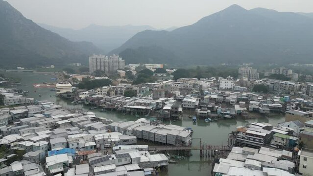 Stilt homes along the shores of Tai O fishing village in Hong Kong Dec 30 2023