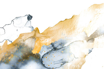 Gold and silver metallic watercolor paint stain on transparent background.